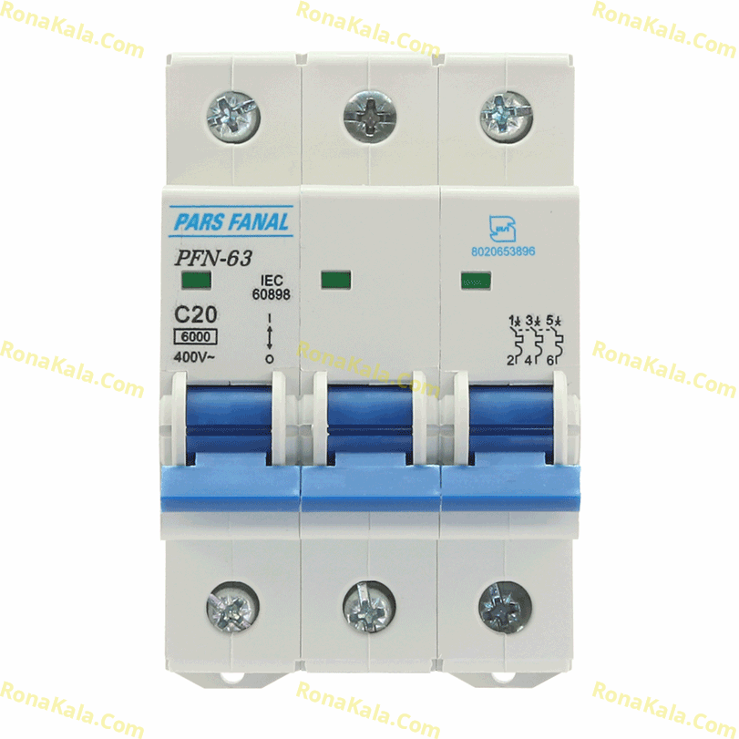 تصویر  فیوز 3 پل پارس فانال 20 آمپر تیپ C  ( 6 کیلو آمپر )