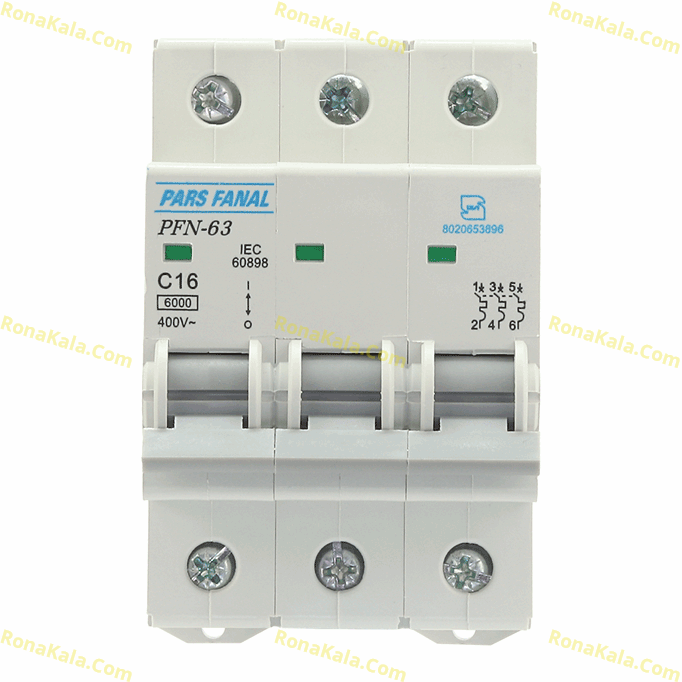 تصویر  فیوز 3 پل پارس فانال 16 آمپر تیپ C  ( 6 کیلو آمپر )